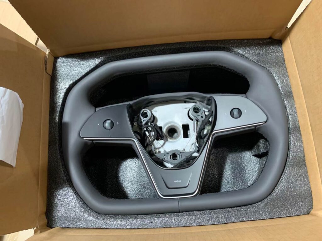 Cybertruck-Style Steering Wheel Upgrade for Tesla Model 3 & Model Y – Nappa Leather, Heated, OEM Fit
