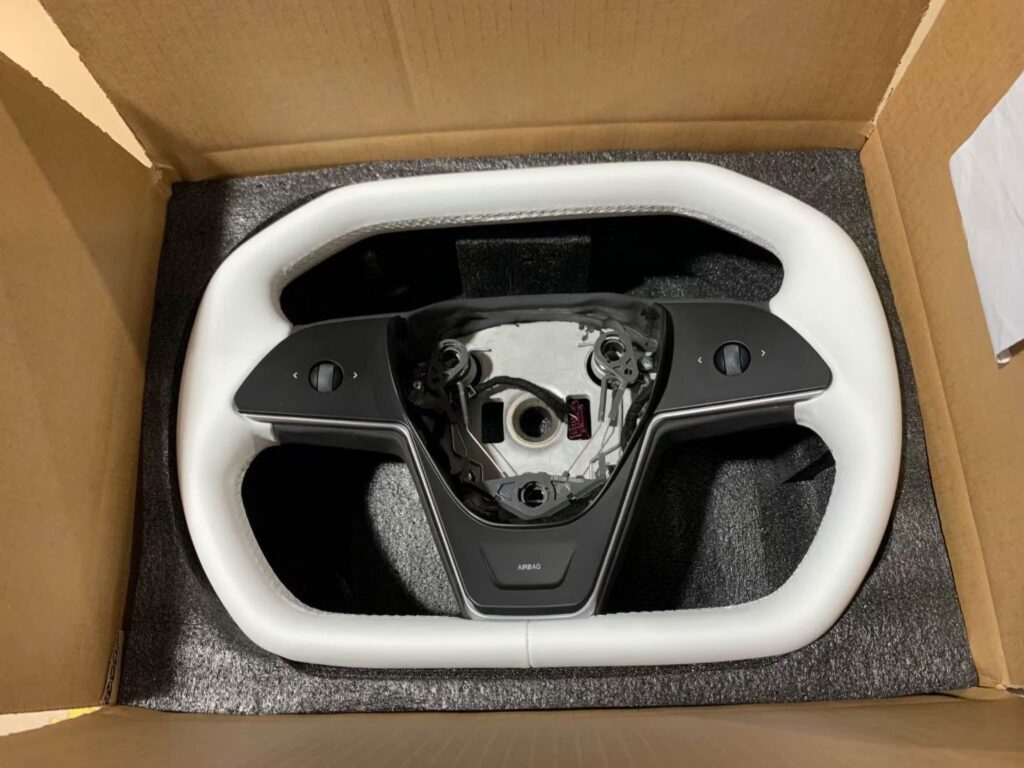 Cybertruck-Style Steering Wheel Upgrade for Tesla Model 3 & Model Y – Nappa Leather, Heated, OEM Fit